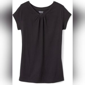 5/$35 Girls French Toast Black Short Sleeve Tee with Gathered V-Neck